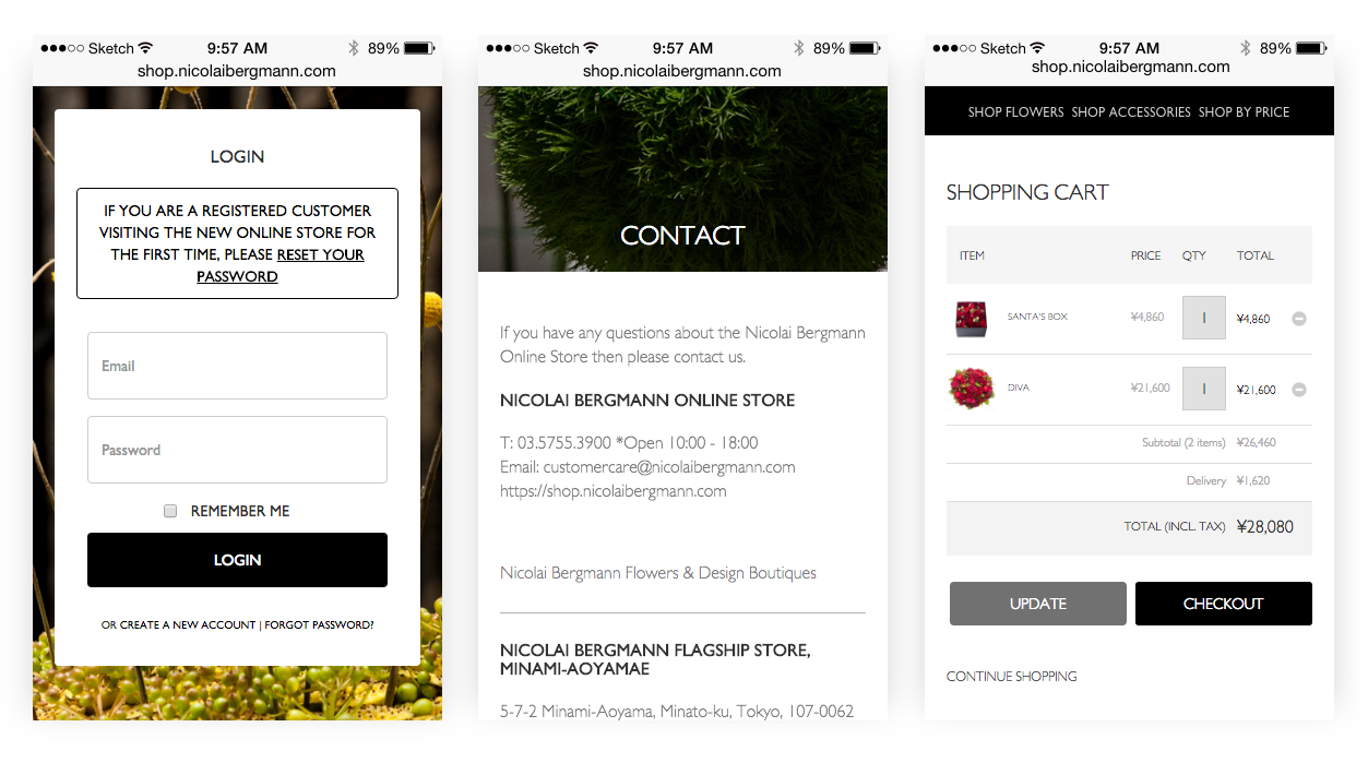 Nicolai Bergmann E-commerce store mobile view